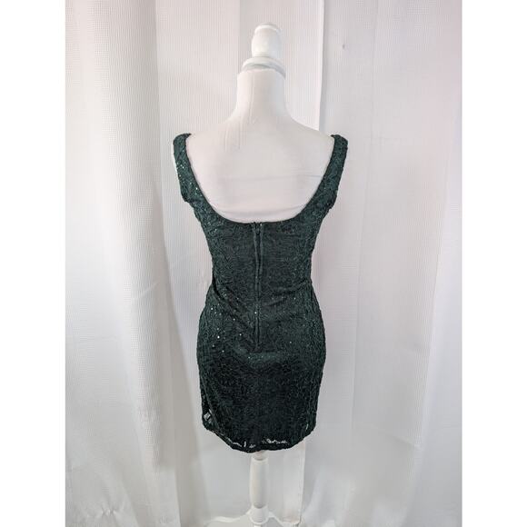 B. DARLIN! EMERALD GREEN STRETCH LACE MINI SEQUIN SQUIGGLES SHEATH DRESS! SZ 5/6 - Picture 5 of 10